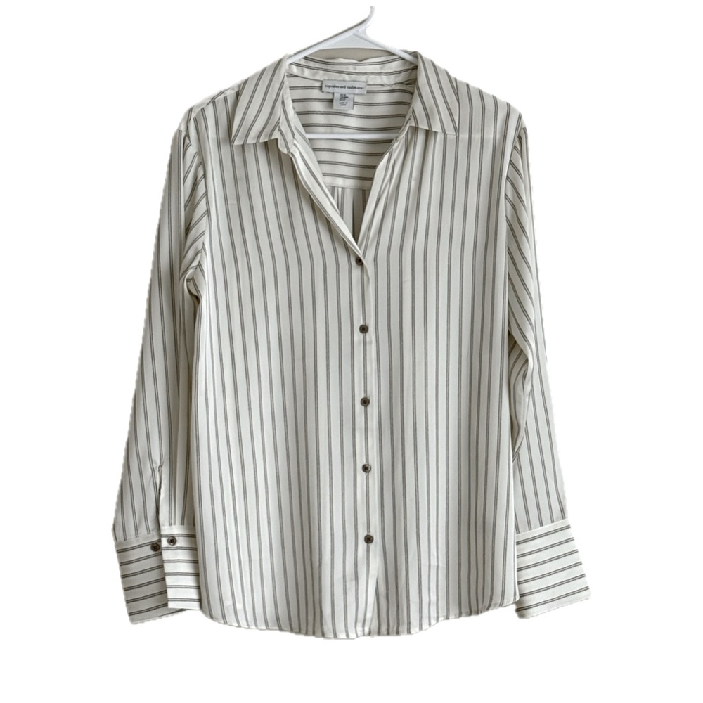 CUPCAKES & CASHMERE Striped Cream Button-Up Blouse SZ.M